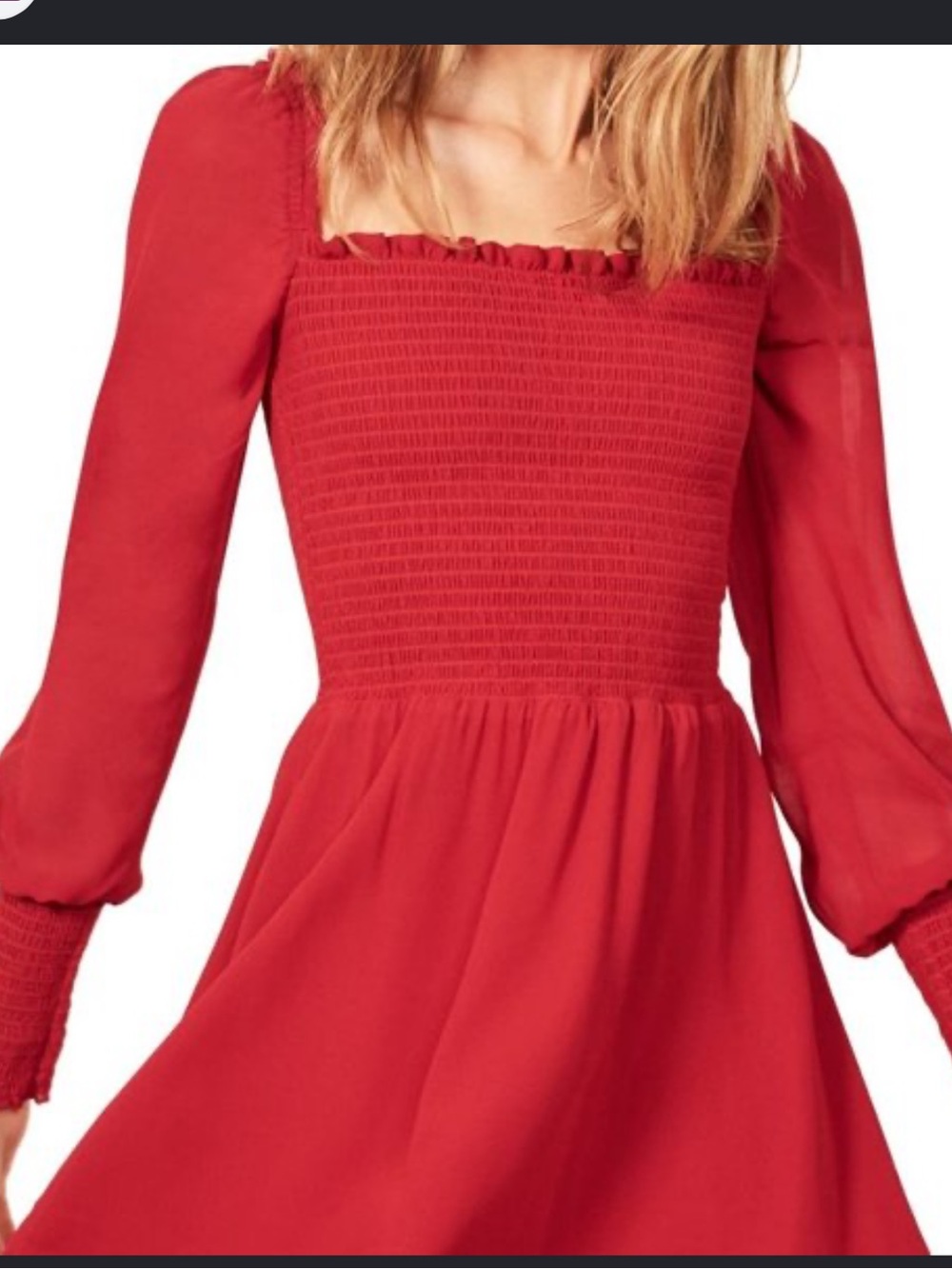 Reformation Red Smocked-Top Mini Dress